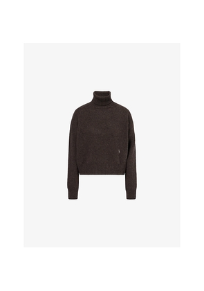 Womens Sporty & Rich Logo-Embroidered Turtleneck Wool Jumper