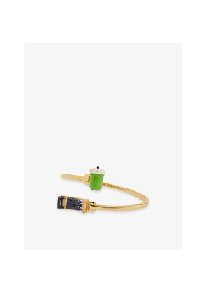 Mens Poubel Iced Matcha + Reformer 14ct Gold-Plated Sterling Silver Enamelled Bangle