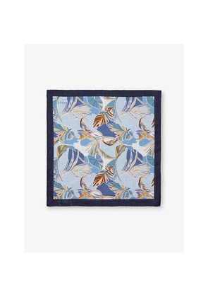 Mens Eton Tropical-Print Linen Pocket Square
