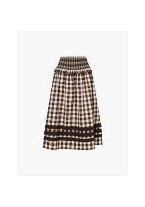 Womens Damson Madder Ava Ruffle-Trim Cotton Midi Skirt