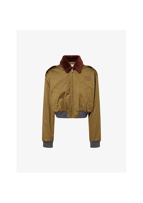 Womens Miu Miu Shearling-Collar Cotton Bomber Jacket