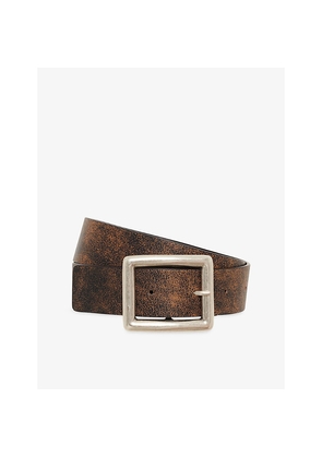Mens The Kooples Square-Buckle Vintage-Effect Leather Belt