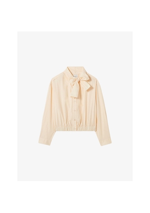 Womens Claudie Pierlot Pussy-Bow Cotton-Poplin Blouse