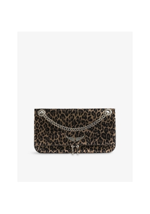 Womens Zadig&Voltaire Rock II Metal Leopard Leather Clutch Bag