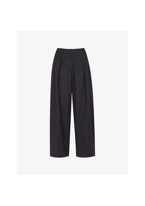 Womens Whistles Pleat-Front Barrel-Leg Cotton-Blend Trousers