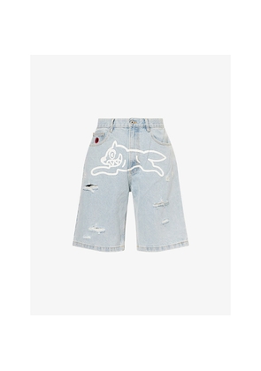 Mens Icecream Running Dog Distressed Denim Shorts