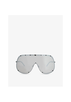 Womens Rick Owens Shield-Frame Stainless-Steel Sunglasses