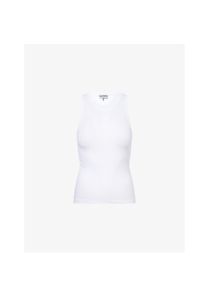 Womens Ganni Logo-Embroidered Cotton Tank Top