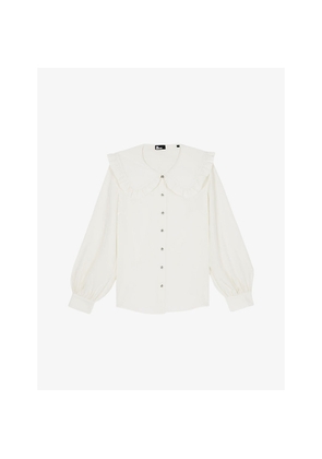 Womens The Kooples Oversized-Collar Long-Sleeved Silk Shirt