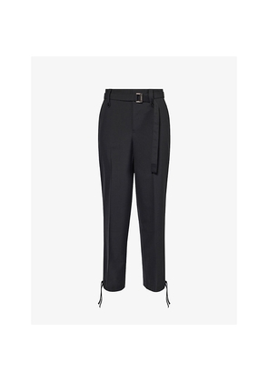 Mens Sacai Belted High-Waisted Wool-Blend Trousers