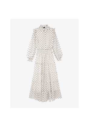 Womens The Kooples Heart-Print Tiered-Hem Woven Maxi Dress