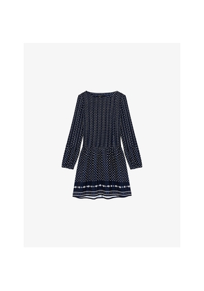 Womens Maje Patterned Pleated Chiffon Midi Dress