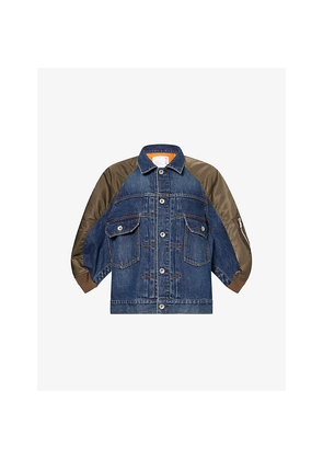 Womens Sacai Contrast Raglan-Sleeve Nylon and Denim Jacket