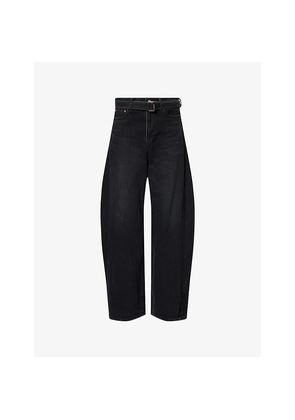 Womens Sacai Belted Barrel-Leg Denim Jeans