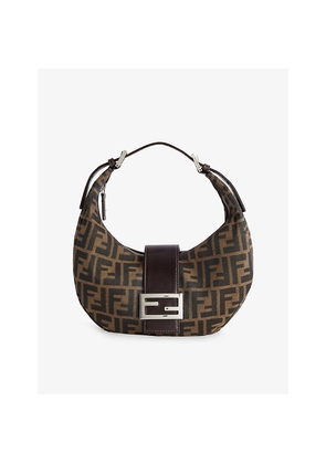 Womens Reselfridges Pre-Loved Fendi Zucca Half Moon Canvas Shoulder Bag