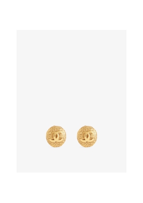 Womens Reselfridges Pre-Loved Chanel Gold-Plated Metal CC Woven Round Clip-On Earrings