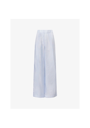 Womens Dries Van Noten Pila Pinstripe Satin-Crepe Trousers