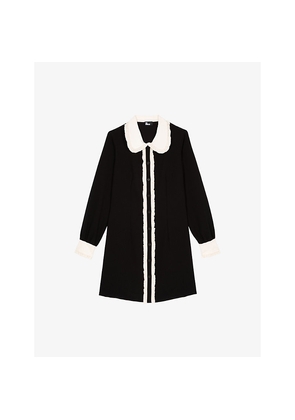Womens The Kooples Frill-Collar Contrast-Trim Woven Mini Dress