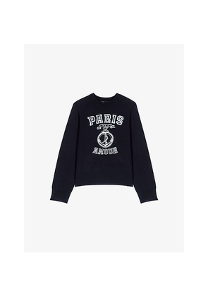 Womens Maje Paris-Slogan Round-Neck Woven Jumper