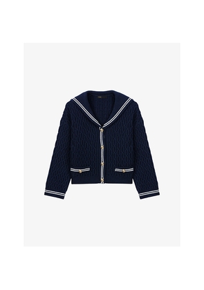 Womens Maje Boat Neck Cable-Knit Wool Cardigan
