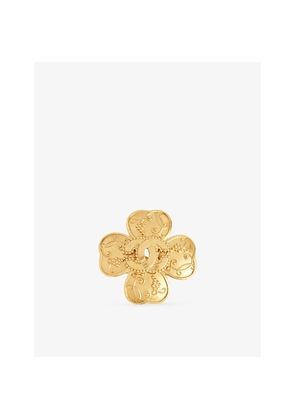 Womens Reselfridges Pre-Loved Chanel CC Clover Gold-Plated Brooch
