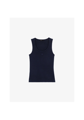 Womens Maje Logo-Embroidered Ribbed Stretch-Cotton Tank Top
