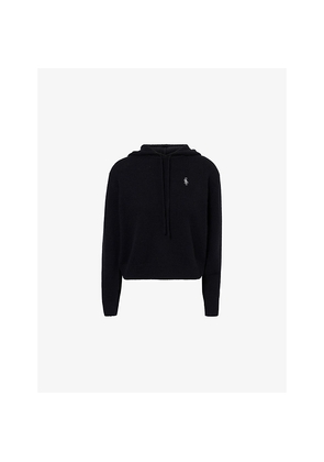 Womens Sporty & Rich Emblem-Embroidered Cashmere-Blend Hoody