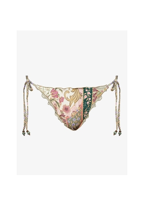 Womens Agua Bendita Alegria Frilled-Trim Floral Bikini Bottoms