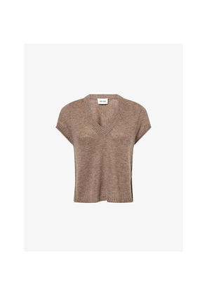 Womens Me And Em V-Neck Cap-Sleeves Wool, Cashmere and Silk Top