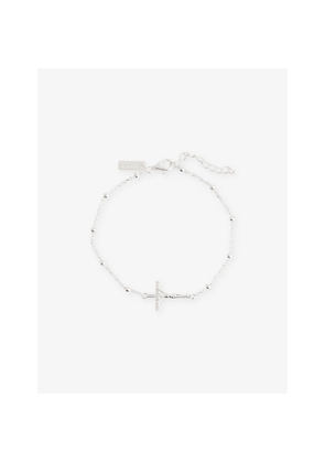 Mens Commonlines Studded Cross Ball Sterling-Silver Bracelet