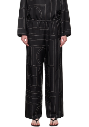 TOTEME Black Monogram Silk PJ Lounge Pants