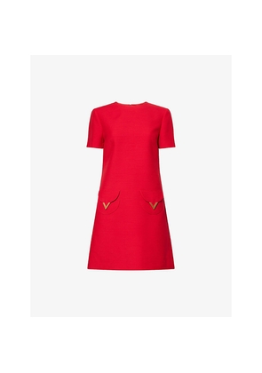 Womens Valentino Garavani Pocket-Front Short-Sleeve Wool-Blend Midi Dress