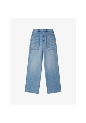 Womens Sandro Wide-Leg High-Rise Faded Denim Jeans