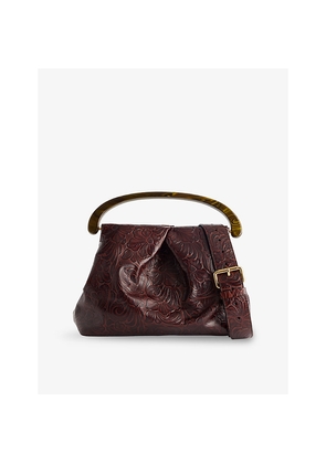 Womens Dries Van Noten Flower-Embroidered Pleated Leather Top-Handle Bag