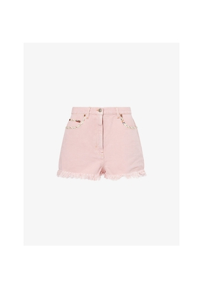 Womens Valentino Garavani Floral-Pocket Frayed Denim Shorts