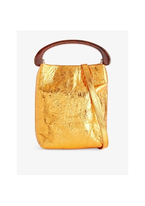 Womens Dries Van Noten Micro Metallic-Leather Top-Handle Bag
