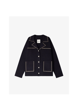 Womens Sandro Relaxed-Fit Studded Knitted Cardigan