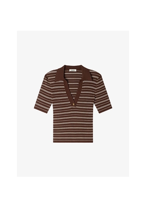 Womens Sandro Striped Slim-Fit Knitted Polo Shirt