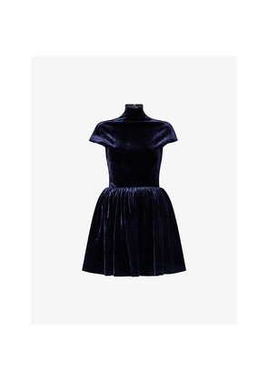 Womens Alaia Mock-Neck Gathered-Waist Velvet Mini Dress