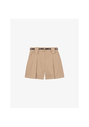 Womens Maje High-Rise Pleated Cotton Shorts