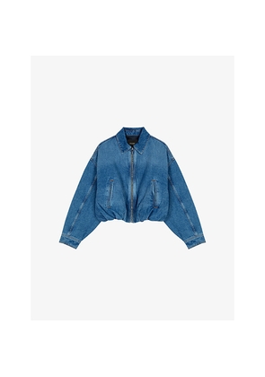 Womens Maje Collared Elasticated-Hem Denim Bomber Jacket