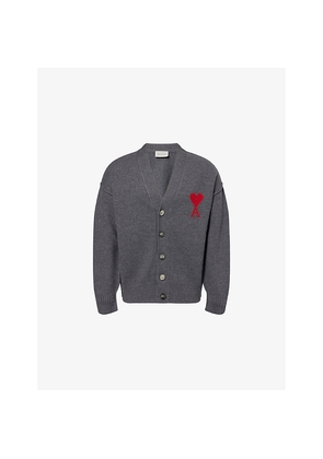 Mens Ami Paris Adc Heart Knitted Wool Cardigan
