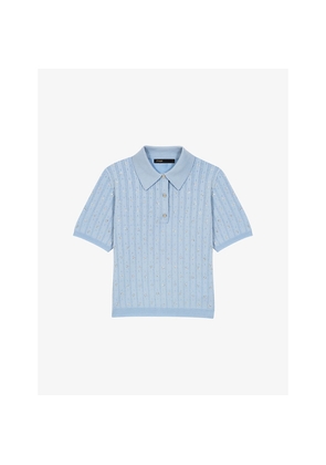 Womens Maje Rhinestone-Embellished Cropped Wool-Blend Polo Shirt