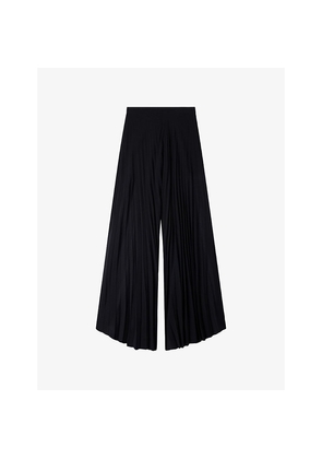 Womens Sandro Pleated Wide-Leg Woven Trousers
