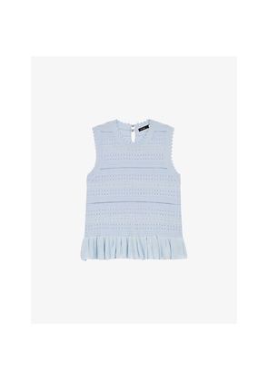 Womens Maje Ruffled-Hem Openwork Knitted Top