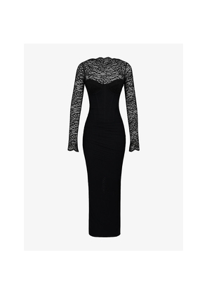 Womens House of CB Shiloh Lace Long-Sleeve Stretch-Woven Maxi Dress