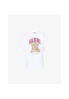 Womens Ganni Tiger-Print Round-Neck Cotton-Jersey T-Shirt