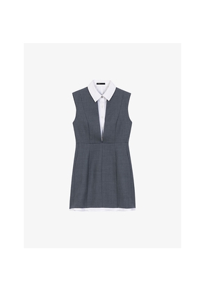 Womens Maje Layered-Effect Sleeveless Tailored Wool-Blend Mini Dress