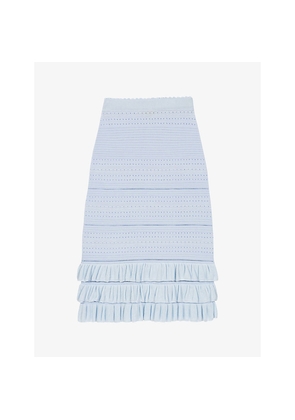 Womens Maje Ruffled-Hem Openwork Knitted Midi Skirt