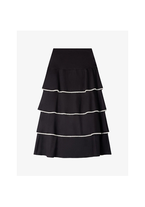 Womens Sandro Ruffled Rhinestone-Trim Cotton Maxi Skirt